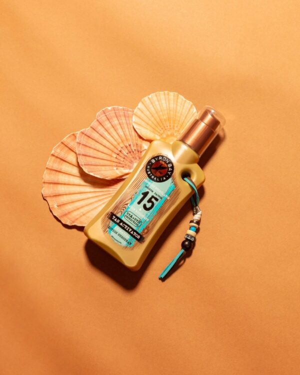 Byron Bay Tan Activator SPF 15 sunscreen with shells